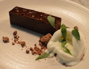 Chocolate moon cake w lemon whip & native mint