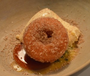 Egg custard ice cream, milk bun, passion fruit & yeast caramel