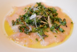Kingfish carpaccio w parsley & olive salad