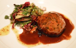 Pork belly & chorizo crepinette w radicchio & nectarine salad