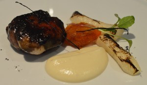 Pork cheek, celeriac, persimmon, chestnuts & autumn ashes