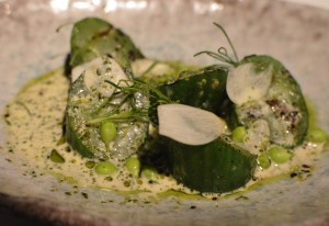 Cucumbers w holy flax & sauce of burnet