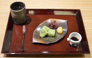 Warabi mochi (wasabi jelly, Uji matcha from Kyoto, red bean & chestnut)