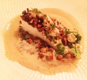 Le Dauphin brie w salted almonds, almond granite & bottlebrush syrup