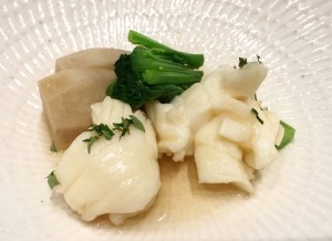 Lobster Simmered w Japanese Pepper-tree Leaf Taro & Japanese Mustard Spinach