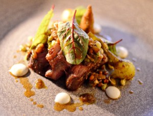 Milly Hill lamb rump w sheeps yoghurt, cumin, okra & sprouted lentils